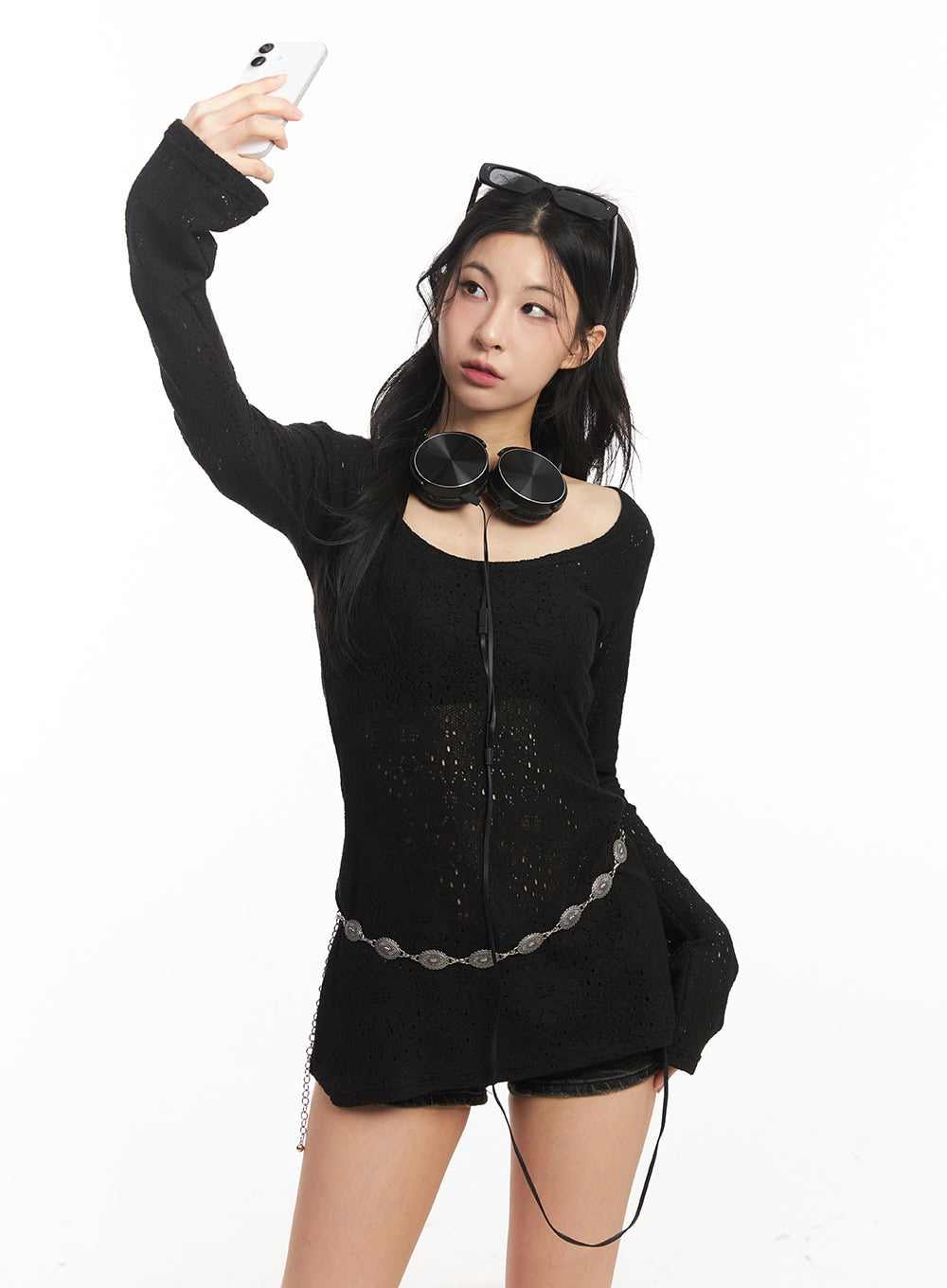 Flower Mesh U-Neck Sweater CA516