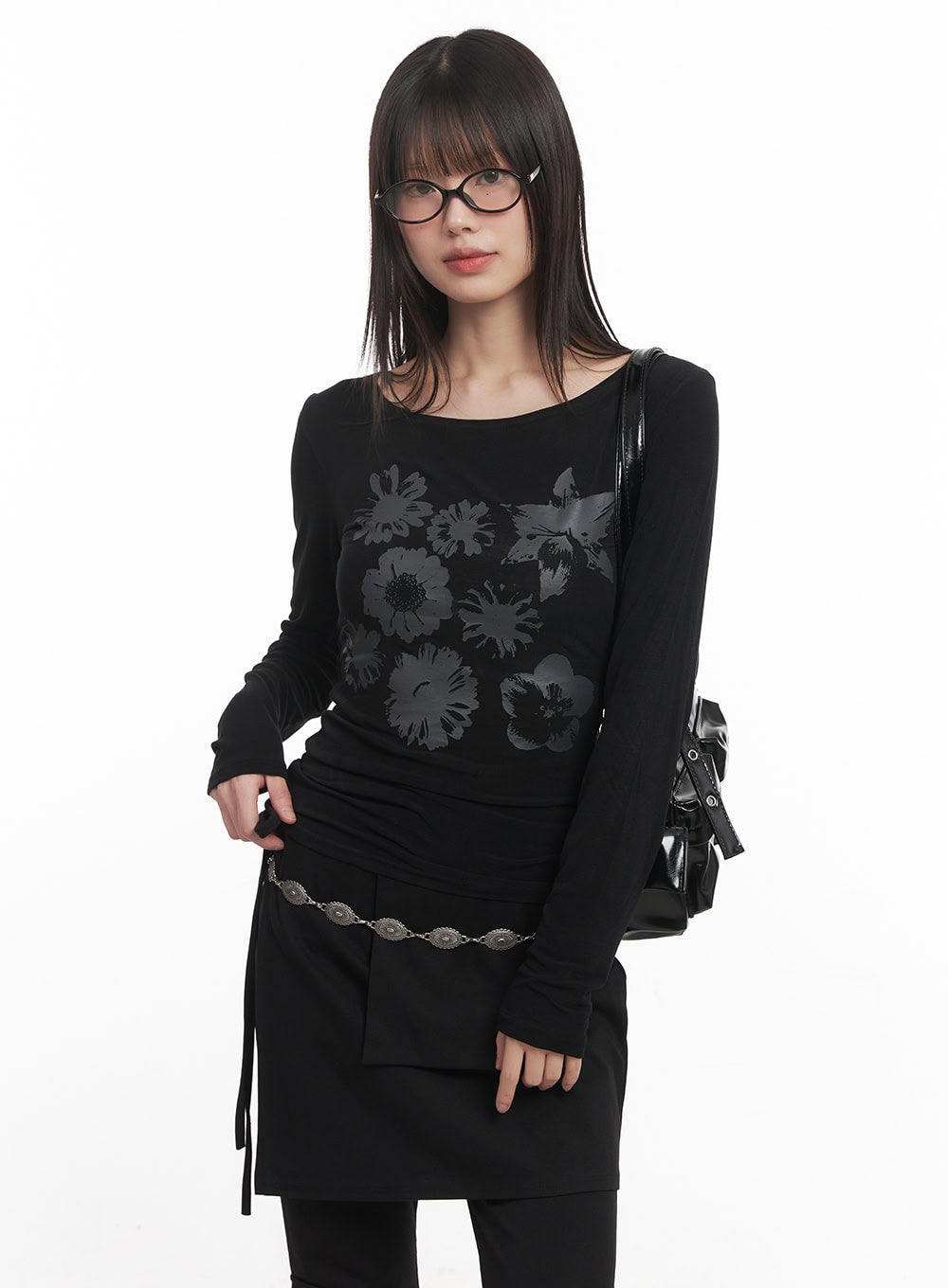 Floral Graphic Sheer Long Sleeve Top CM520