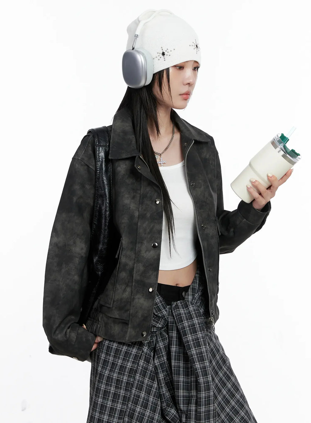 Vintage Washed Faux Leather Jacket CS512