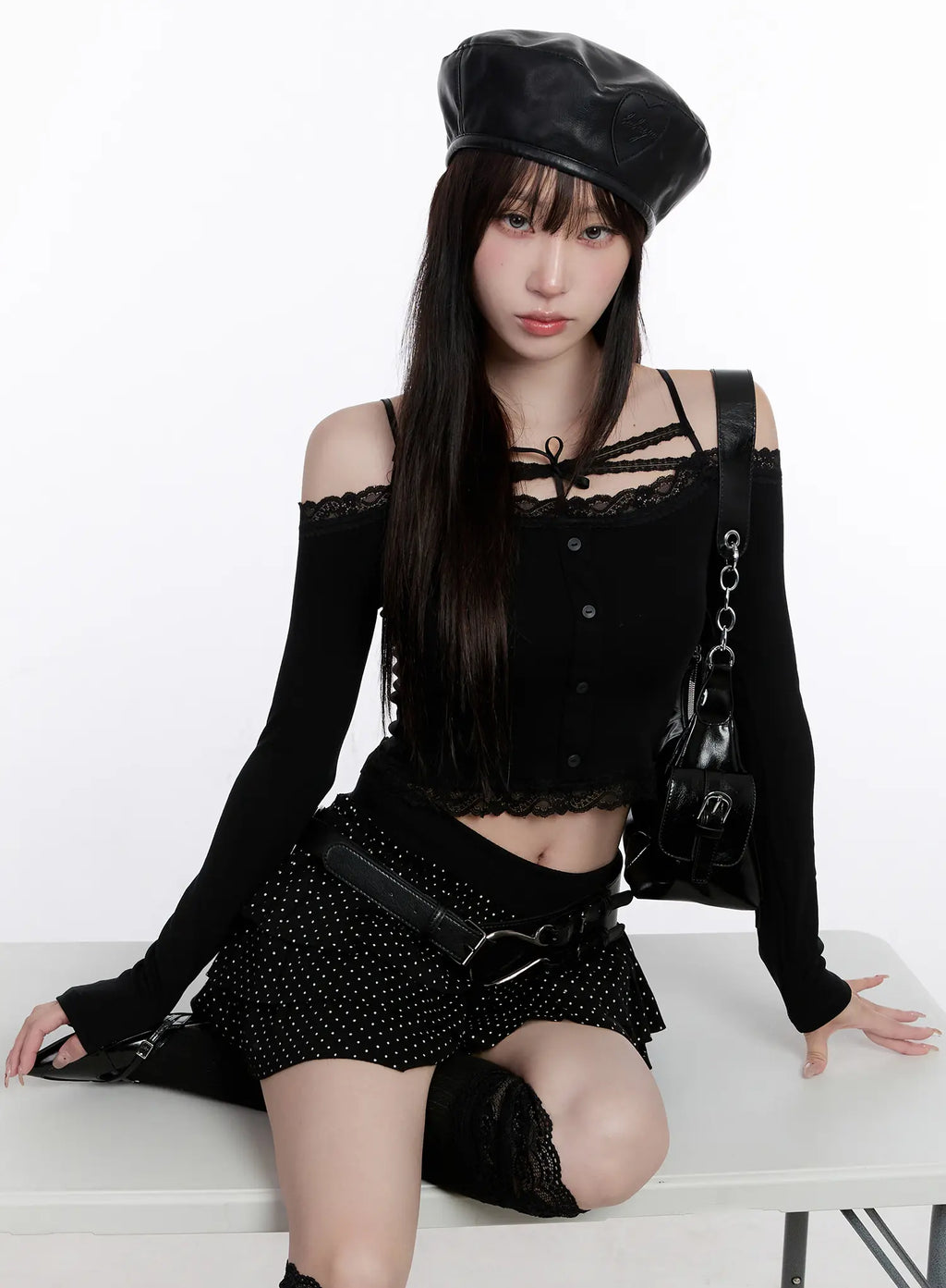 Lace Crop Tie Long Sleeve Top CS530