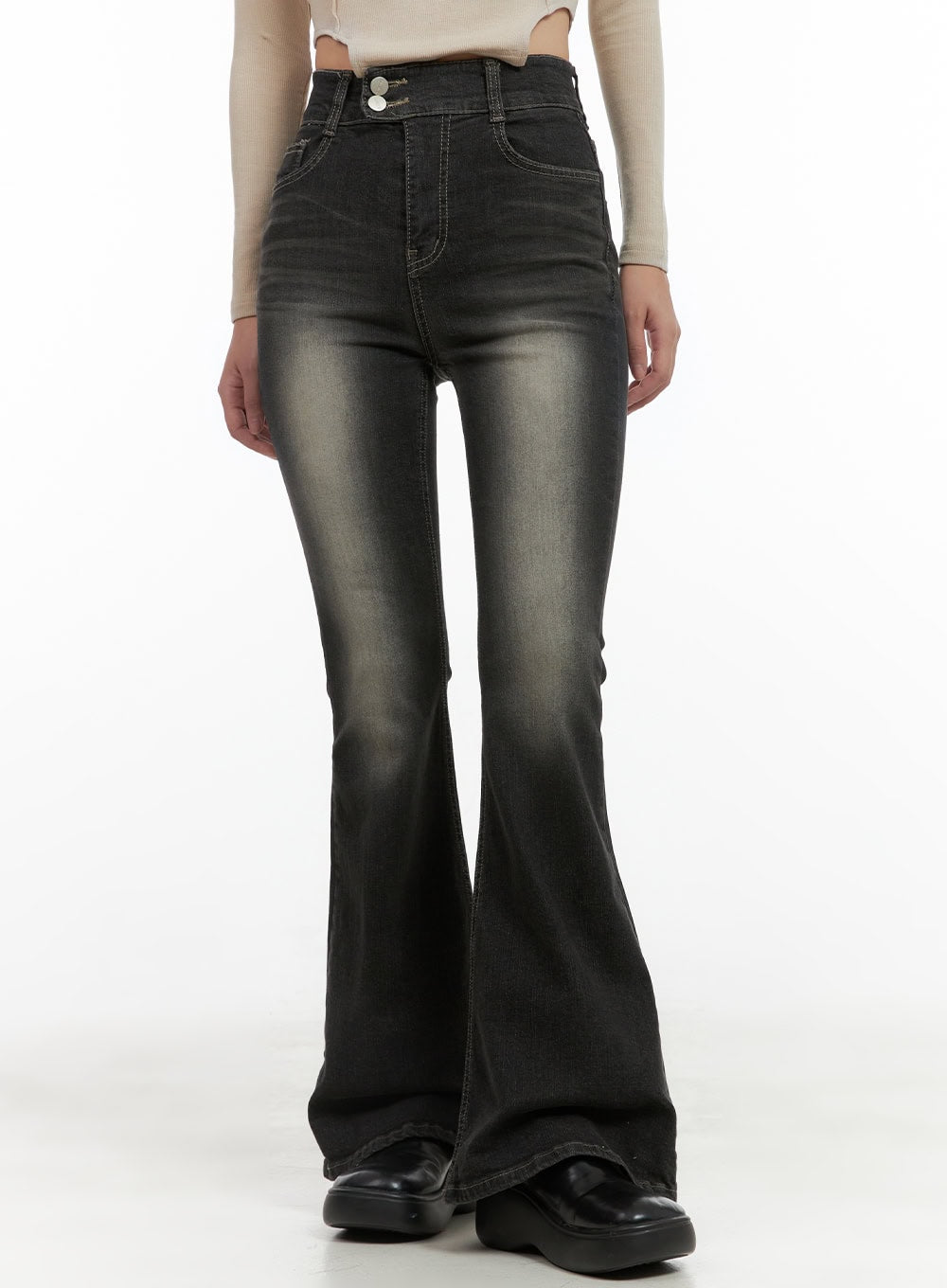 Quinn Double-Button Slim Bootcut Jeans CG422