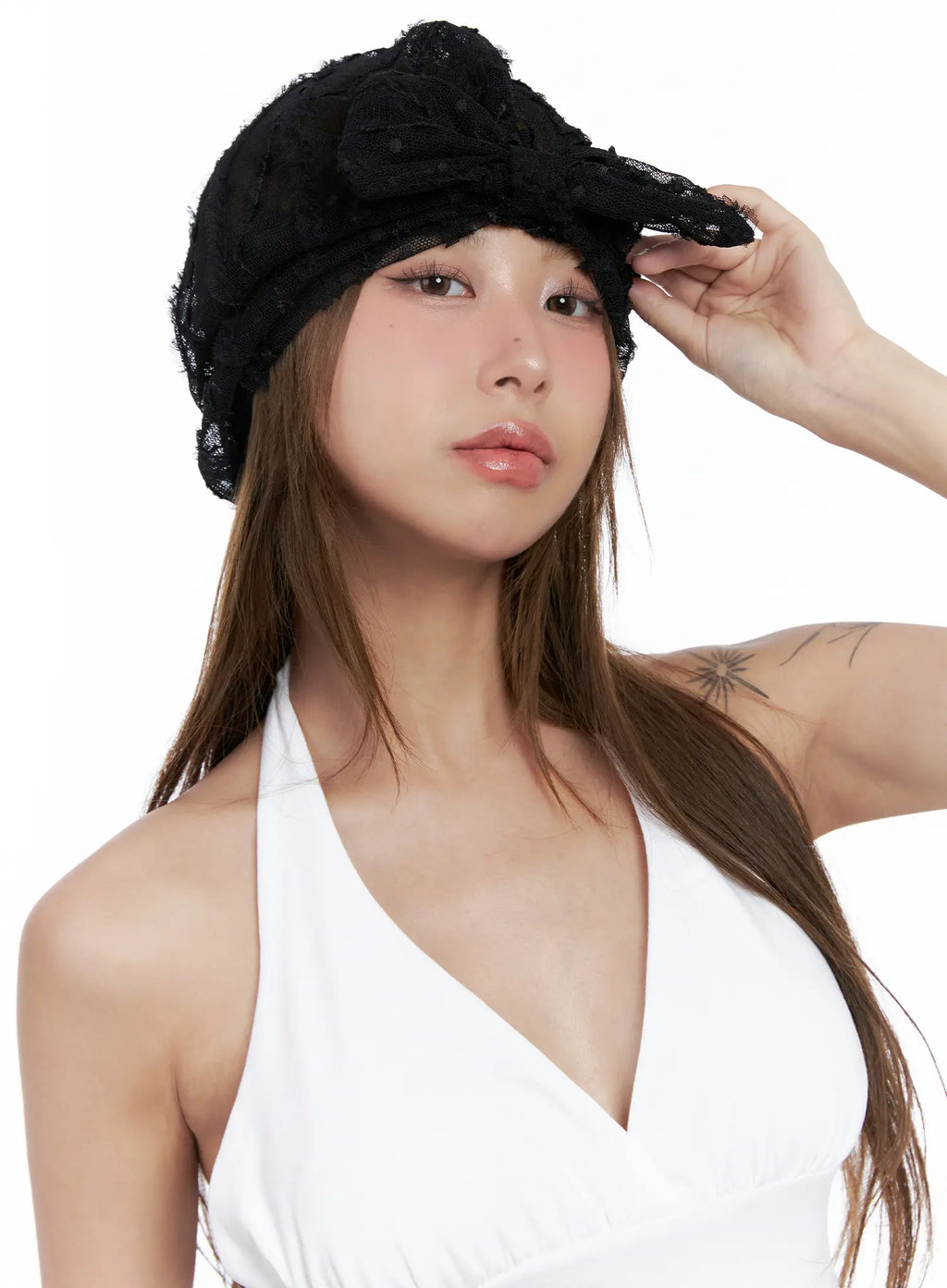 Sheer Polka-Dot Ribbon Beanie CL514
