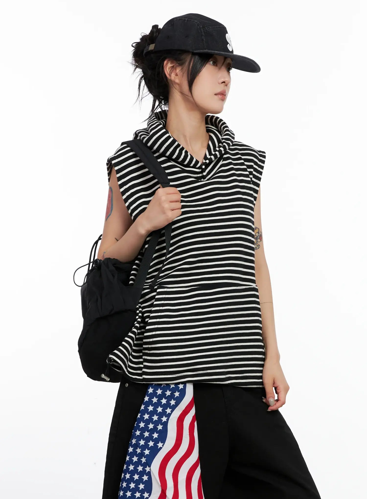 Oversized Striped Sleeveless Hoodie CL525