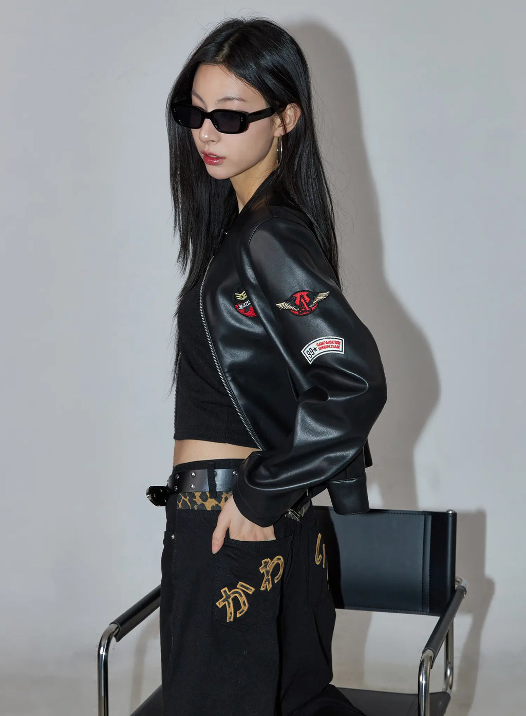 Graphic Crop Leather Jacket CC1109