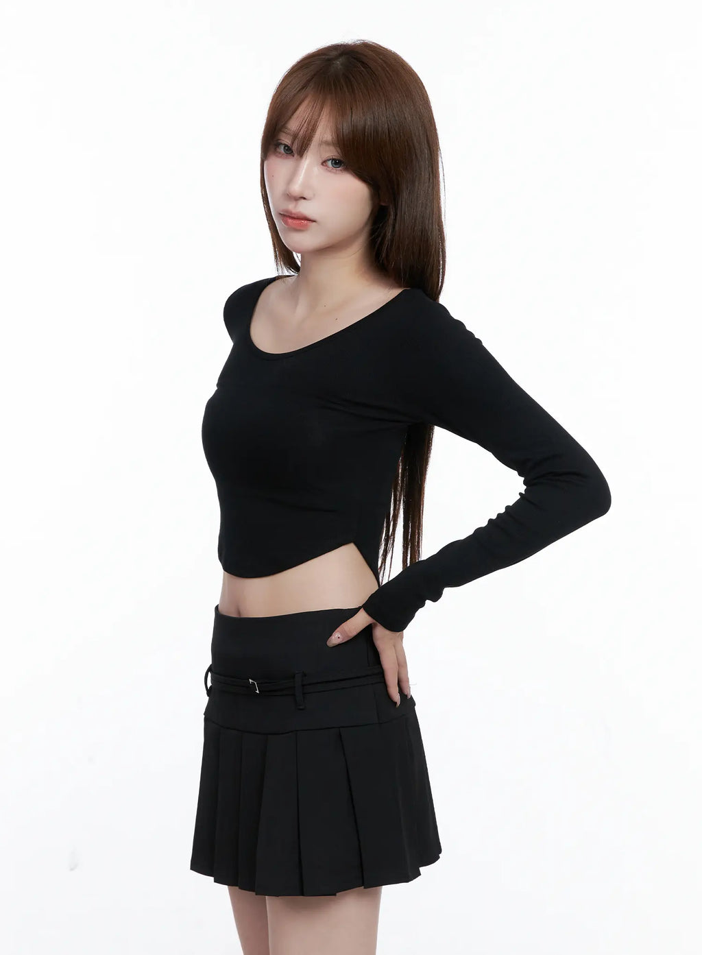 U-Neck Crop Long Sleeve Top CG529