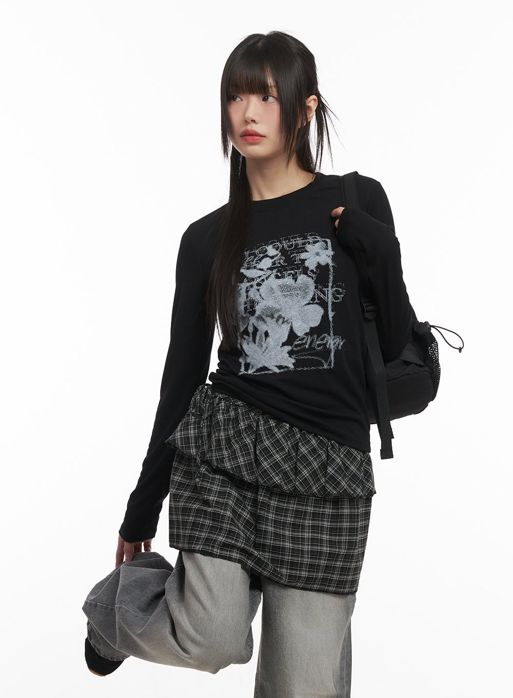 Flower Graphic Long-Sleeve Top CF519