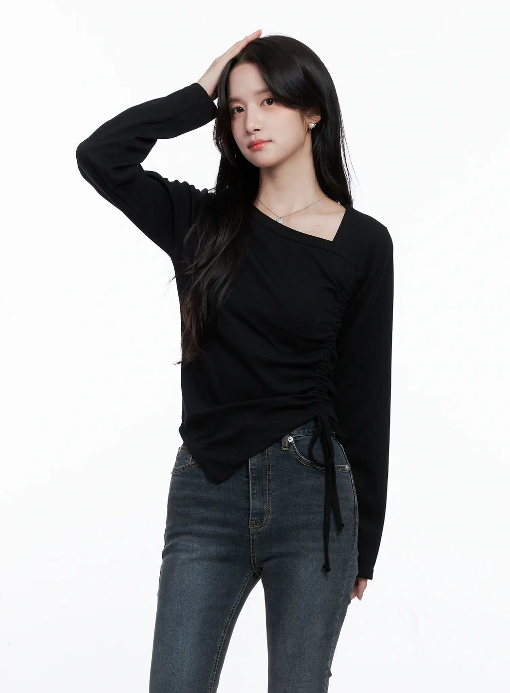 Asymmetrical Neck Ruched Top CS523