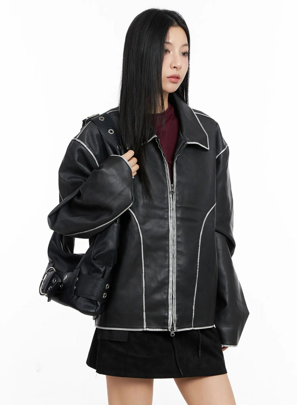 Oversized Faux Leather Jacket CC1109