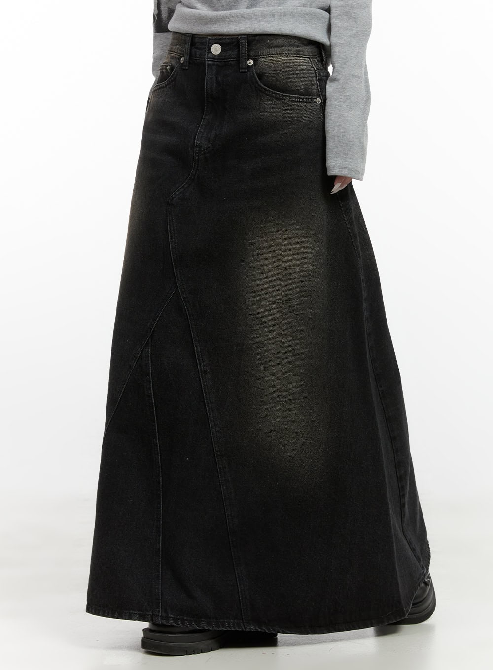 Classic Washed Denim Maxi Skirt CS425