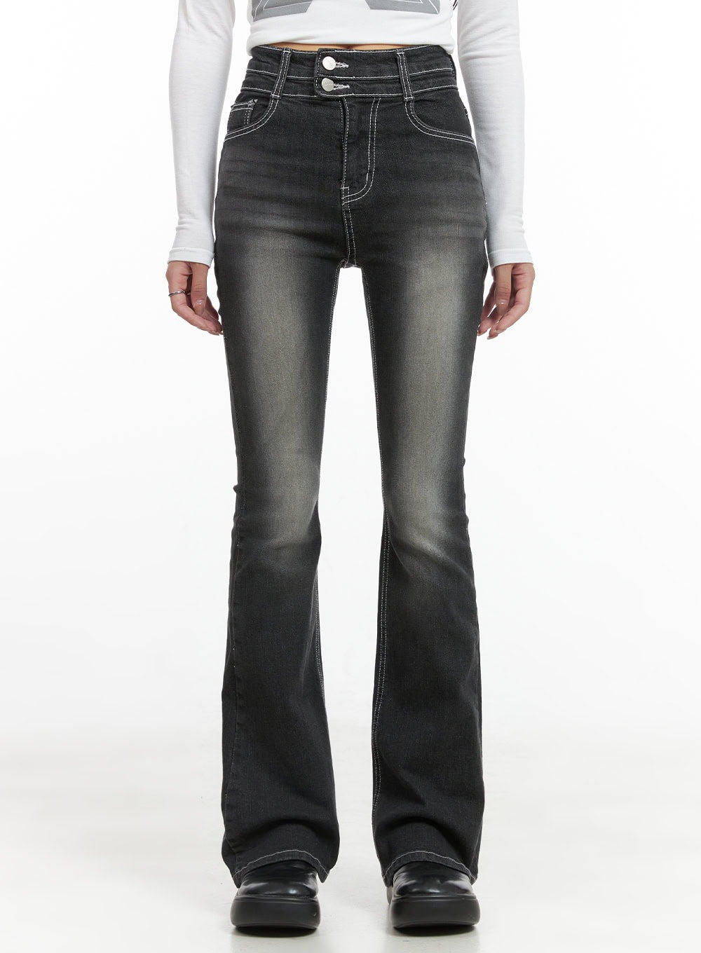 Gigi Two-Button Slim Bootcut Jeans CG421