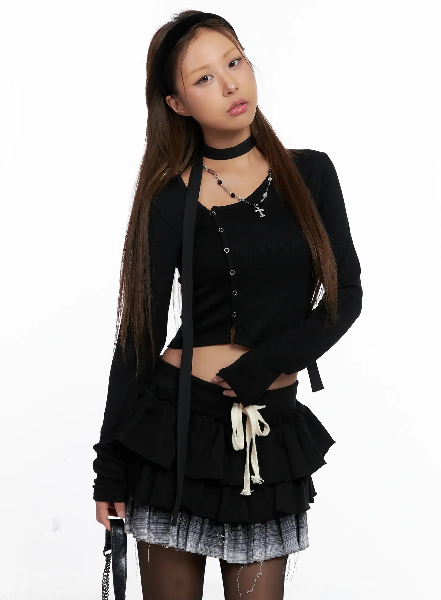 Asymmetric Button Ribbed Crop Top CS524