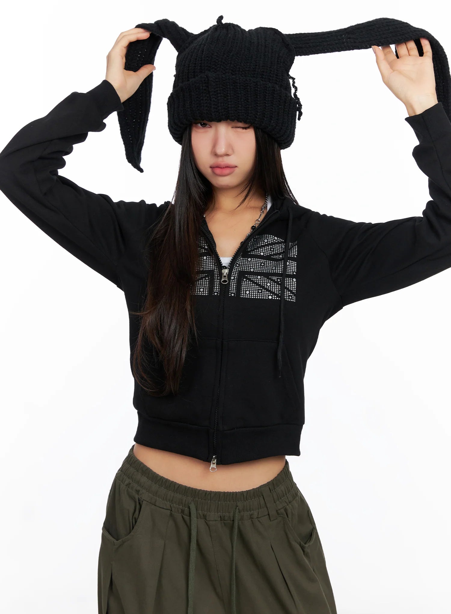 Graphic Cropped Hoodie CO515