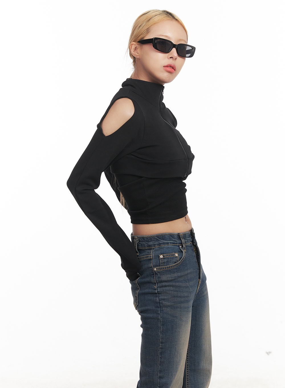 Zip-Up Cut-Out Bolero Top CM506