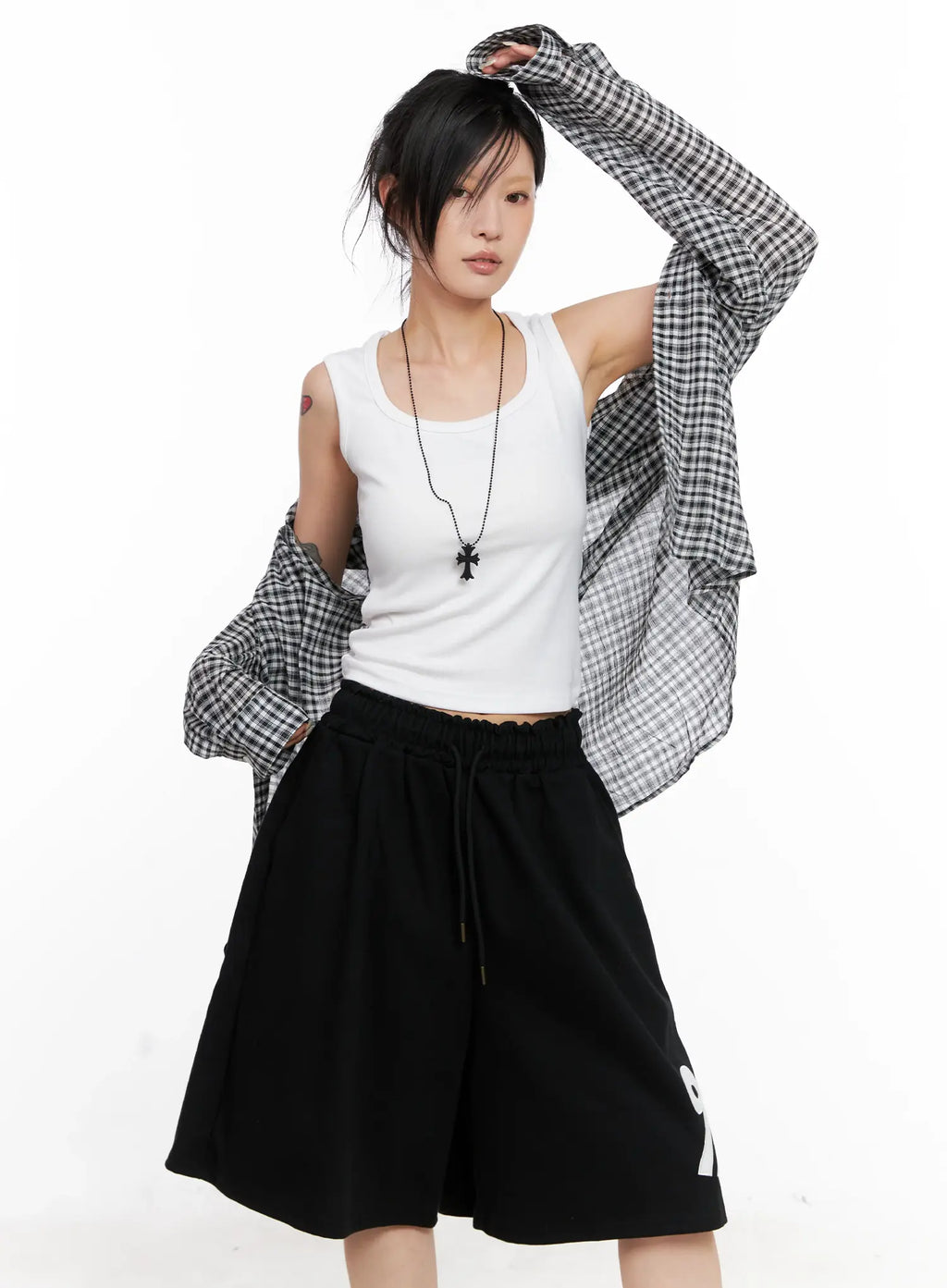 Oversized Plaid Button-Up Shirt CL528