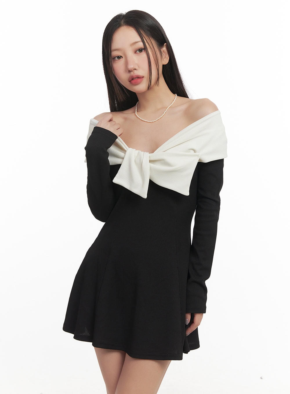 A-Line Ribbon Off-Shoulder Mini Dress CF520