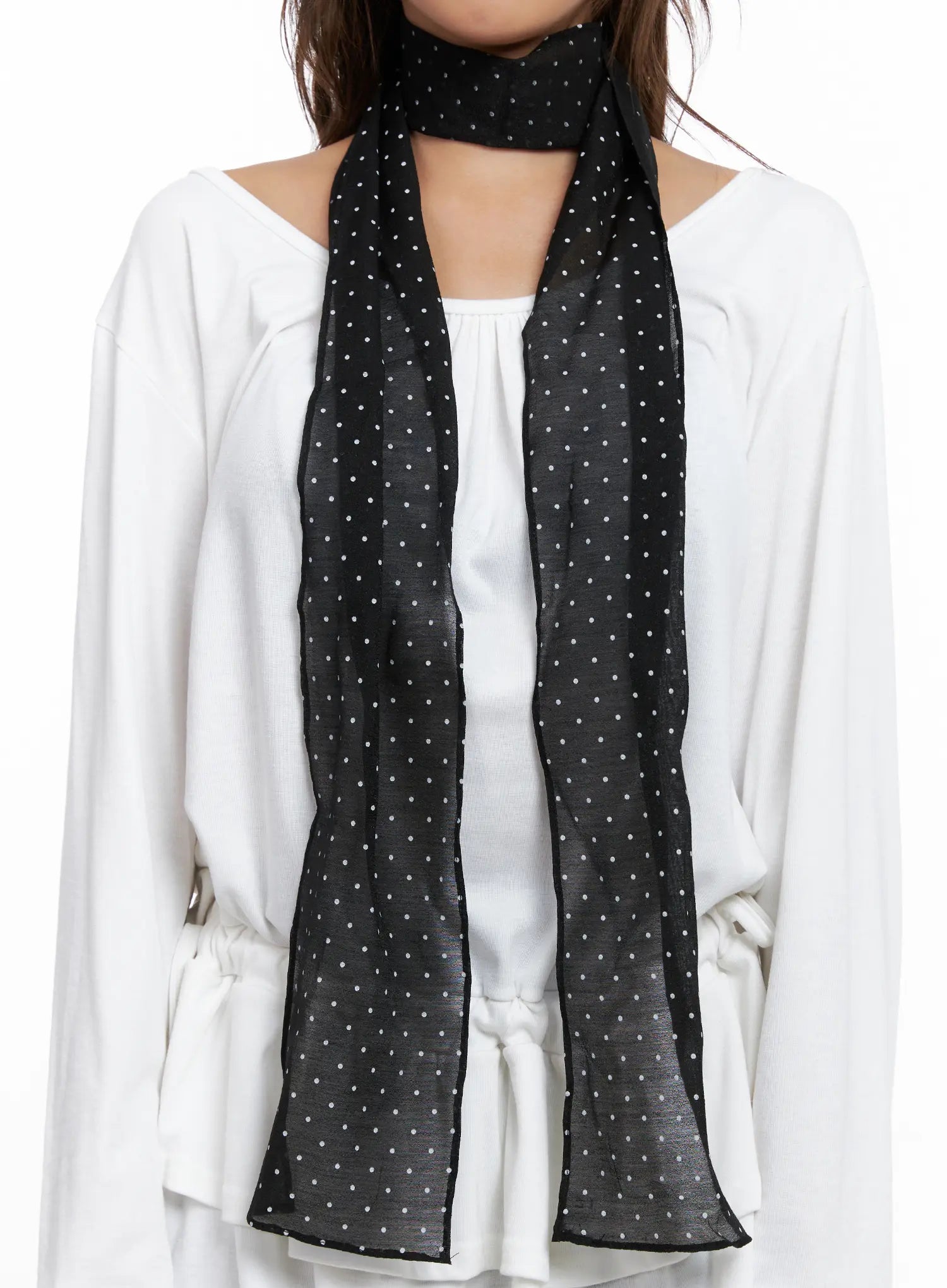 Sheer Polka Dot Skinny Scarf CS524