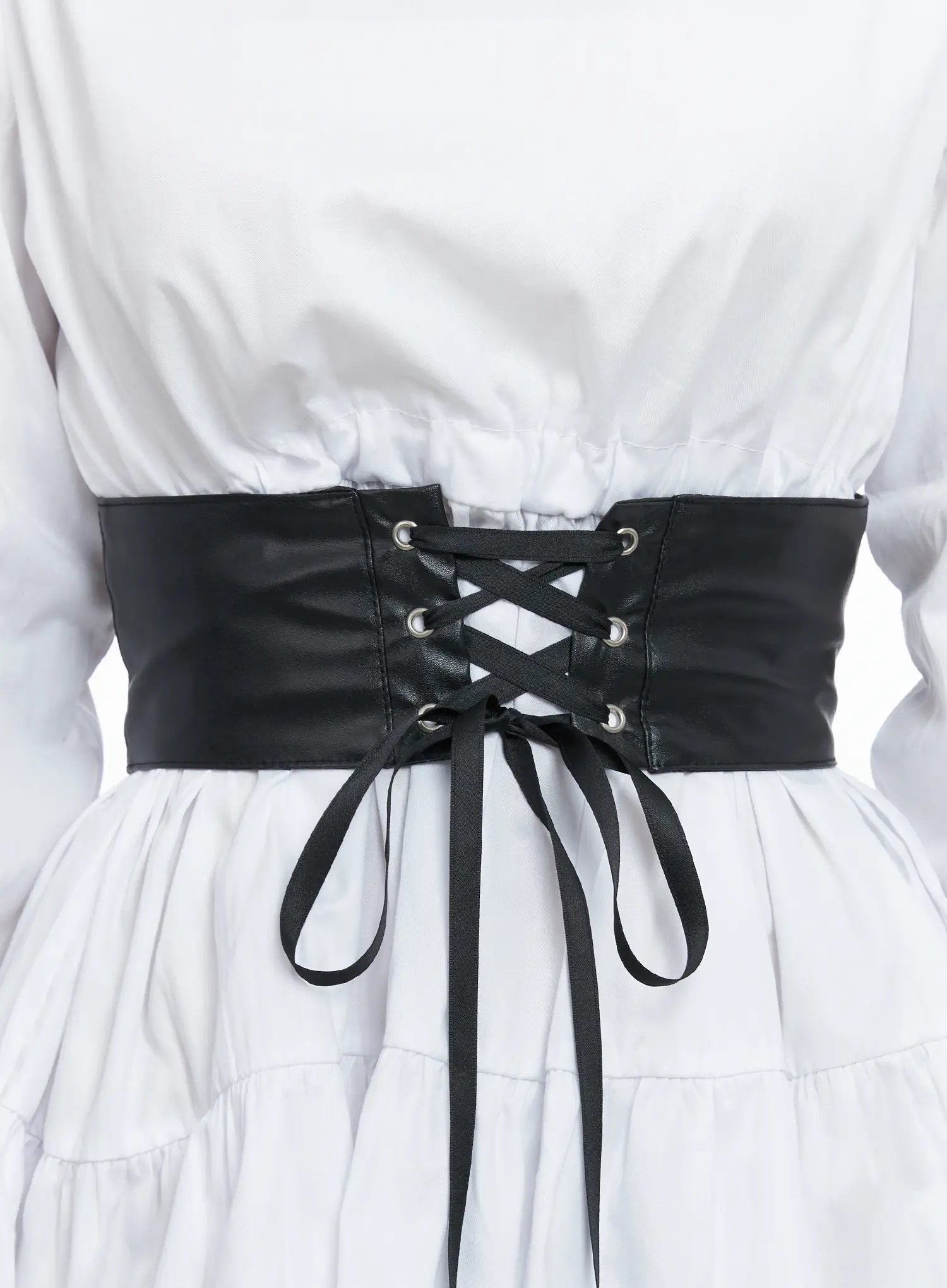 Vegan Leather Lace-Up Corset Belt Top CS503