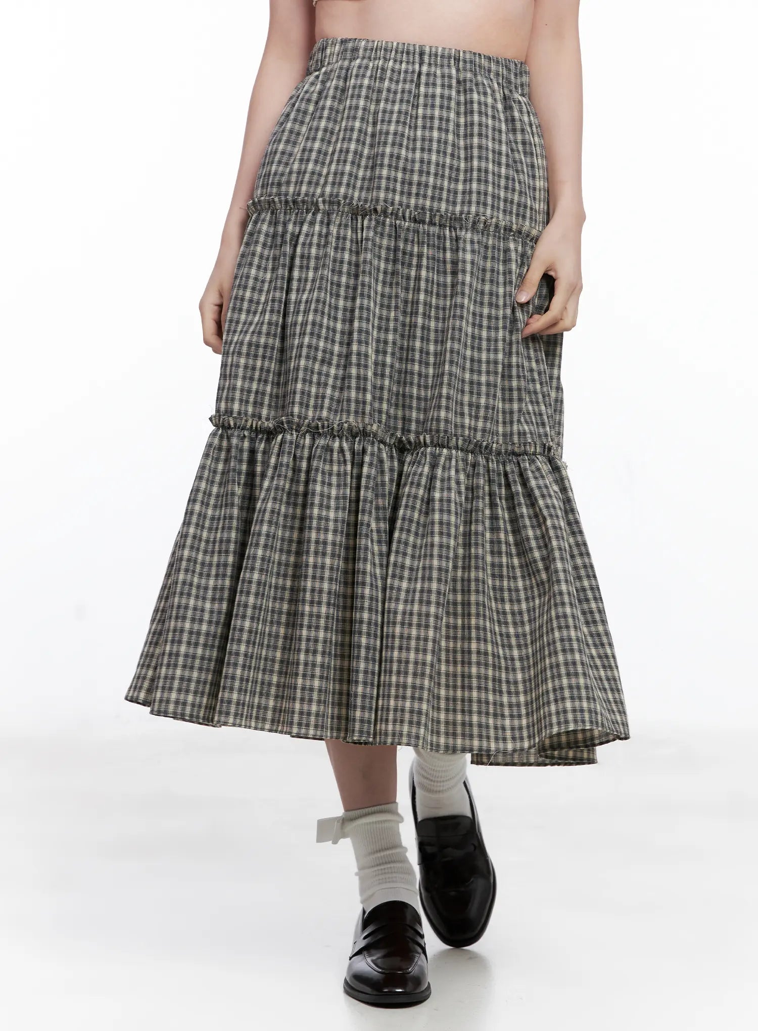 Ruffled Gingham Tiered Maxi Skirt CG520