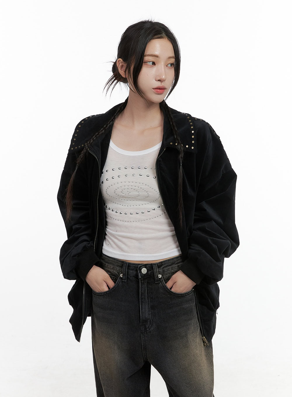 Studded Oversize Collar Jacket CO402