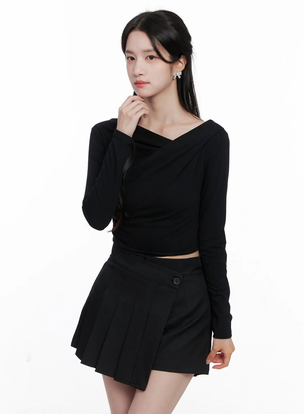 Asymmetrical Neck Long Sleeve Top CS523