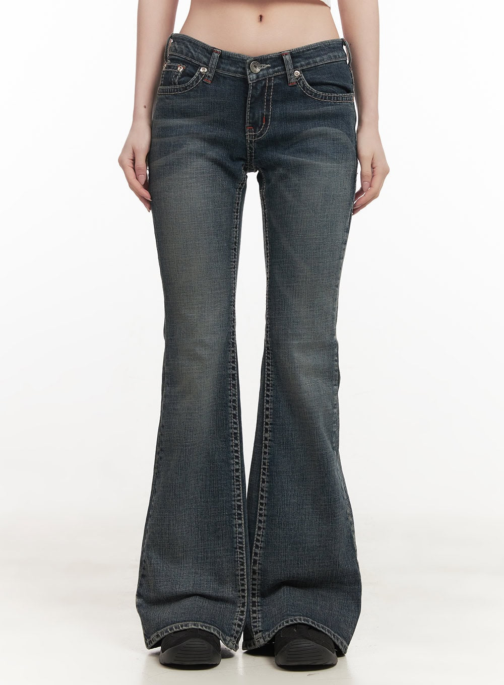 Elisa Stitched Low-Rise Flared Jeans CF514
