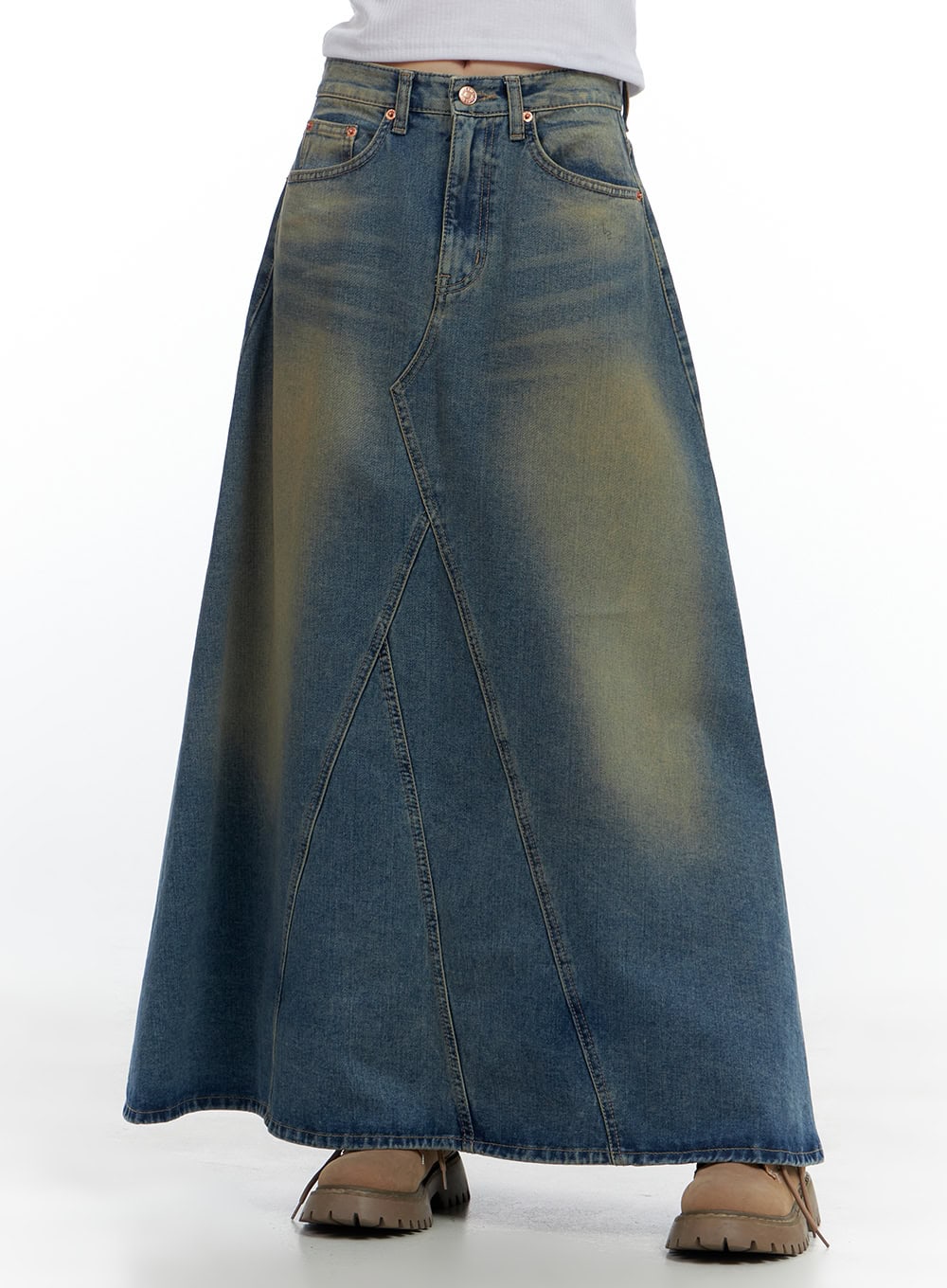 Tailored Stitch Detail Denim Maxi Skirt CS420