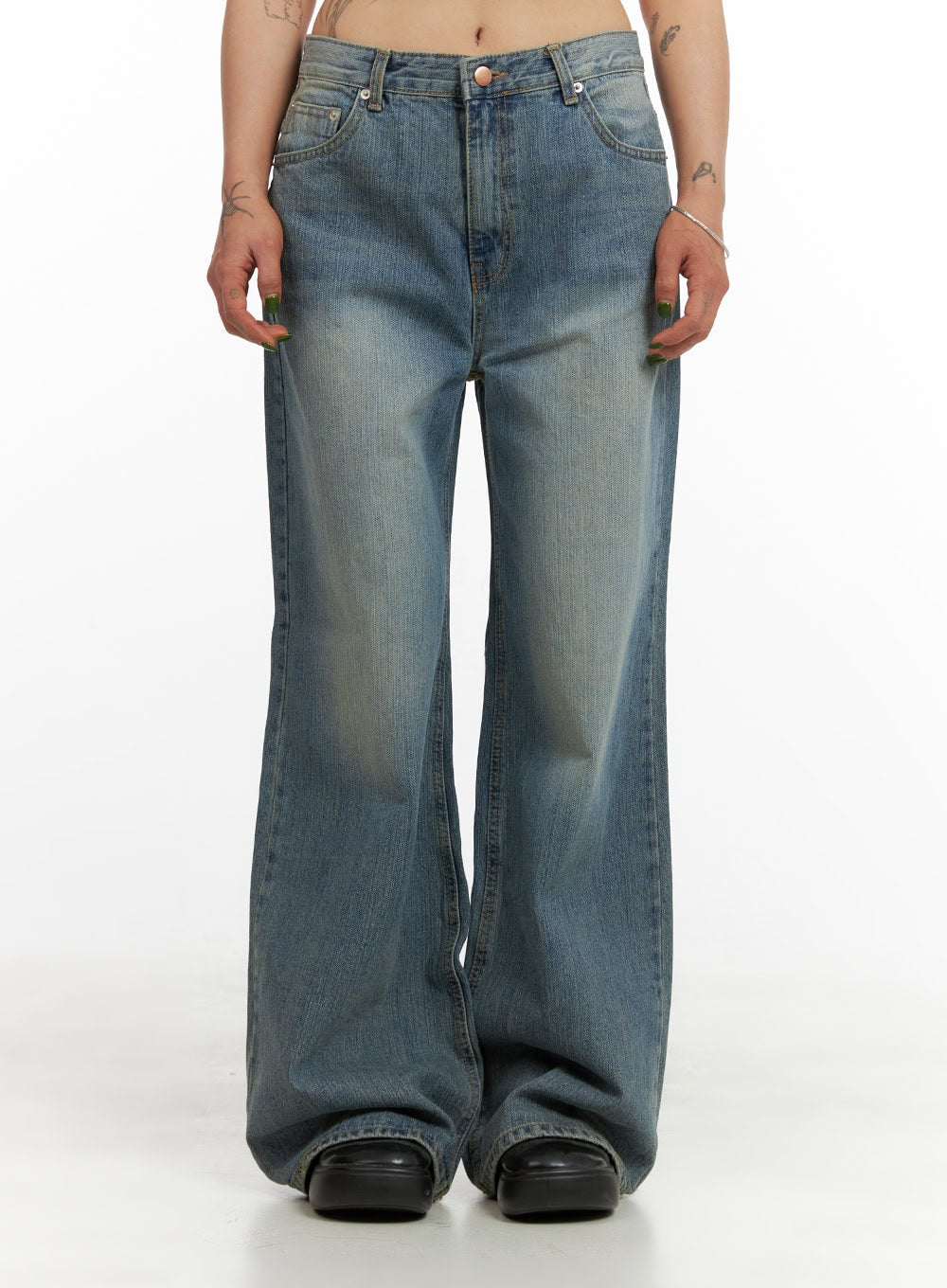Wide Washed Denim Jeans CY429