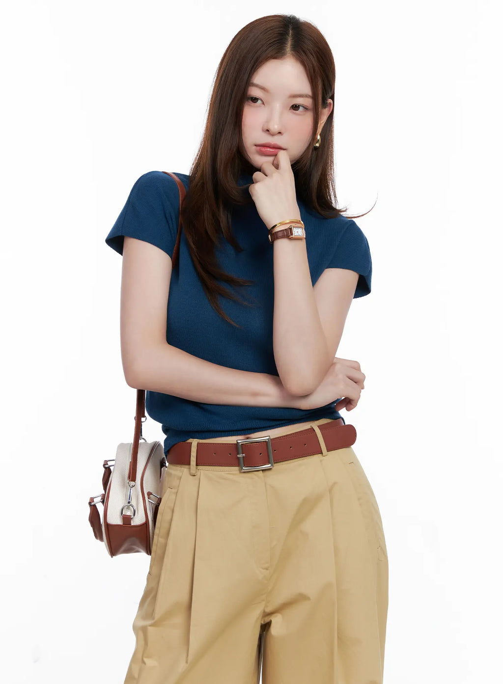 Mock Neck Short Sleeve Knit Top CG520