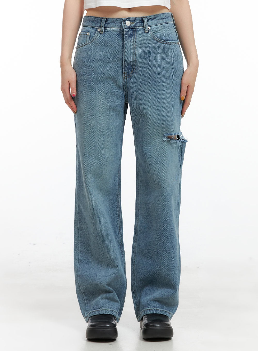 Rae Straight Fit Distressed Denim Jeans CG408