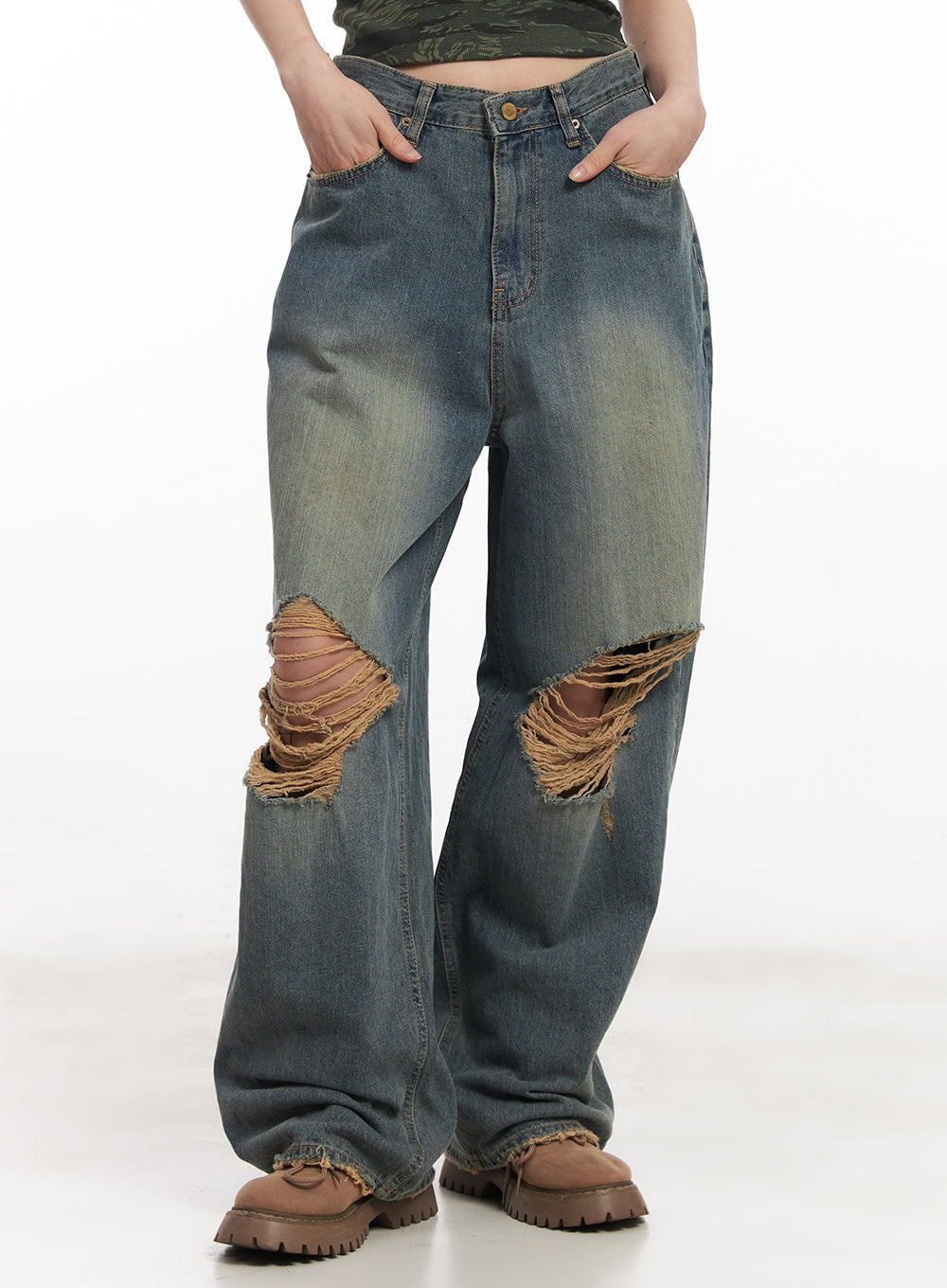 Rachael Distressed Wide-Leg Jeans CA514