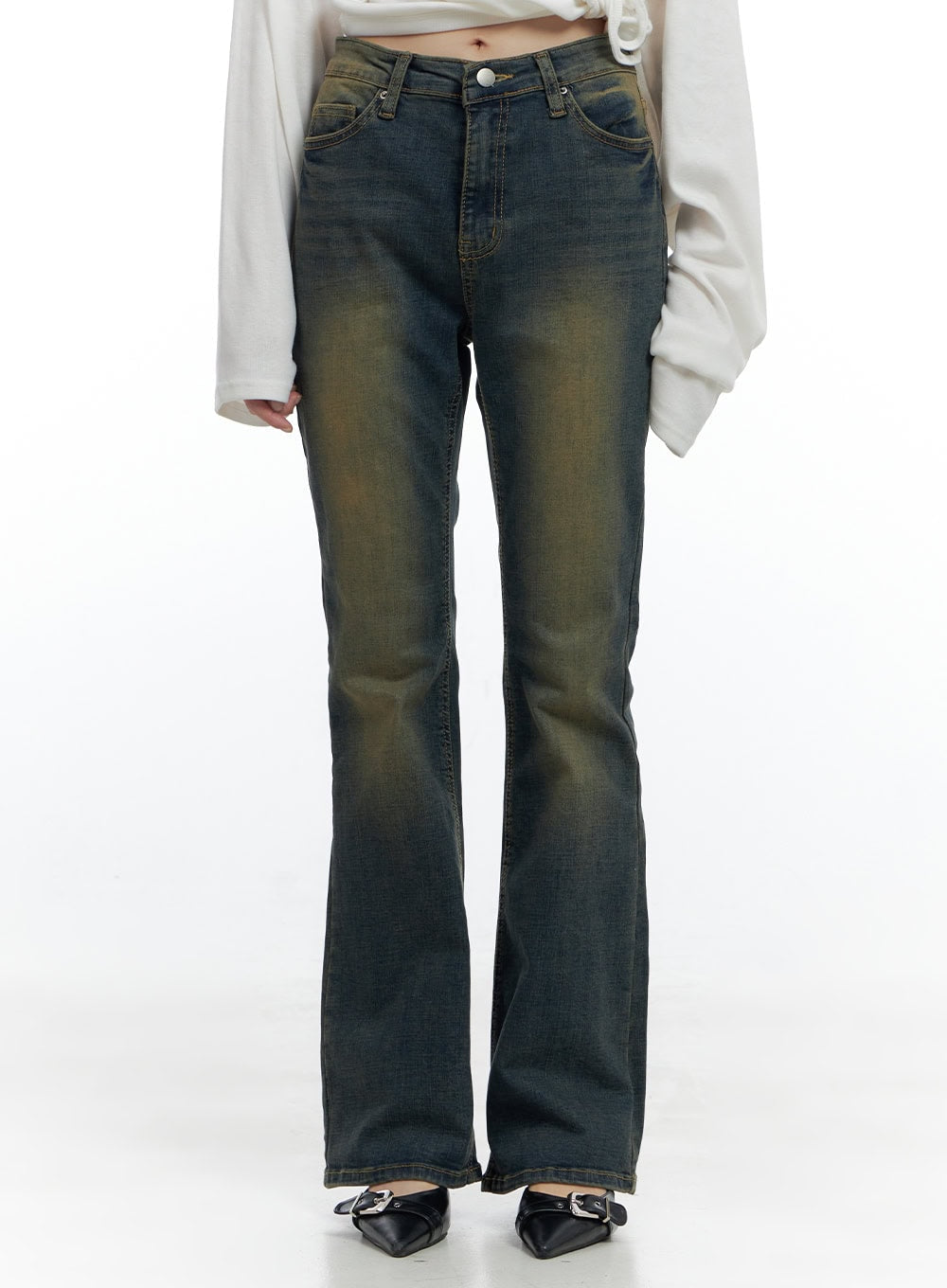 Juno Yellow Slim Bootcut Denim Jeans CS419