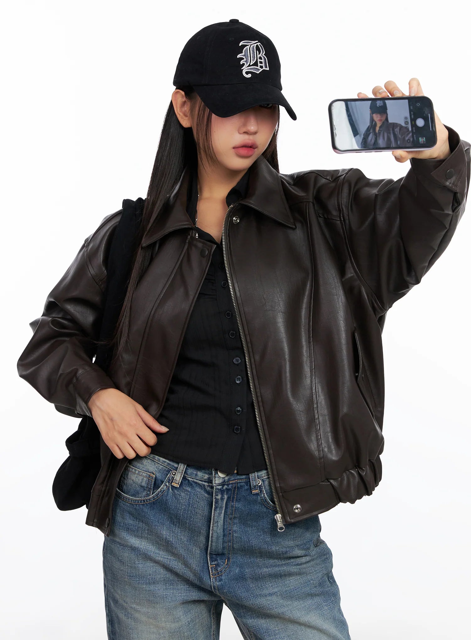 Faux Leather Bomber Jacket CD321