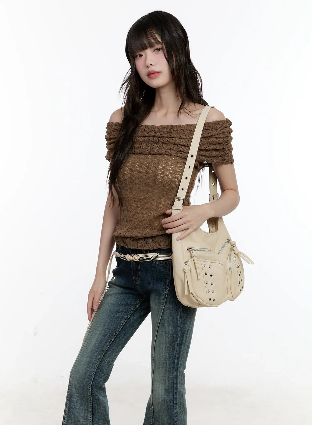 Shirred Off-Shoulder Knit Top CL504