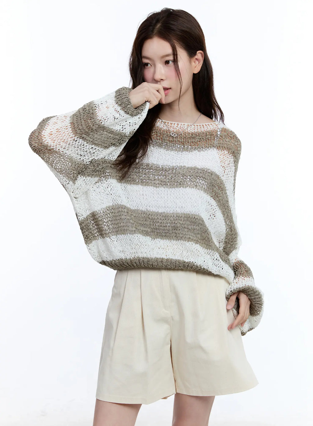 Sheer Striped Loose-Fit Sweater CU513
