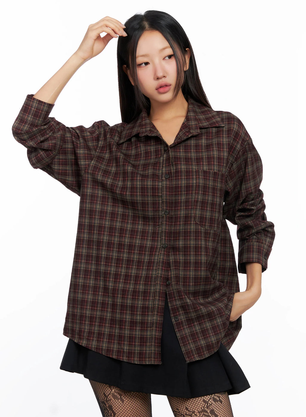 Oversized Plaid Long Sleeve Shirt CO515