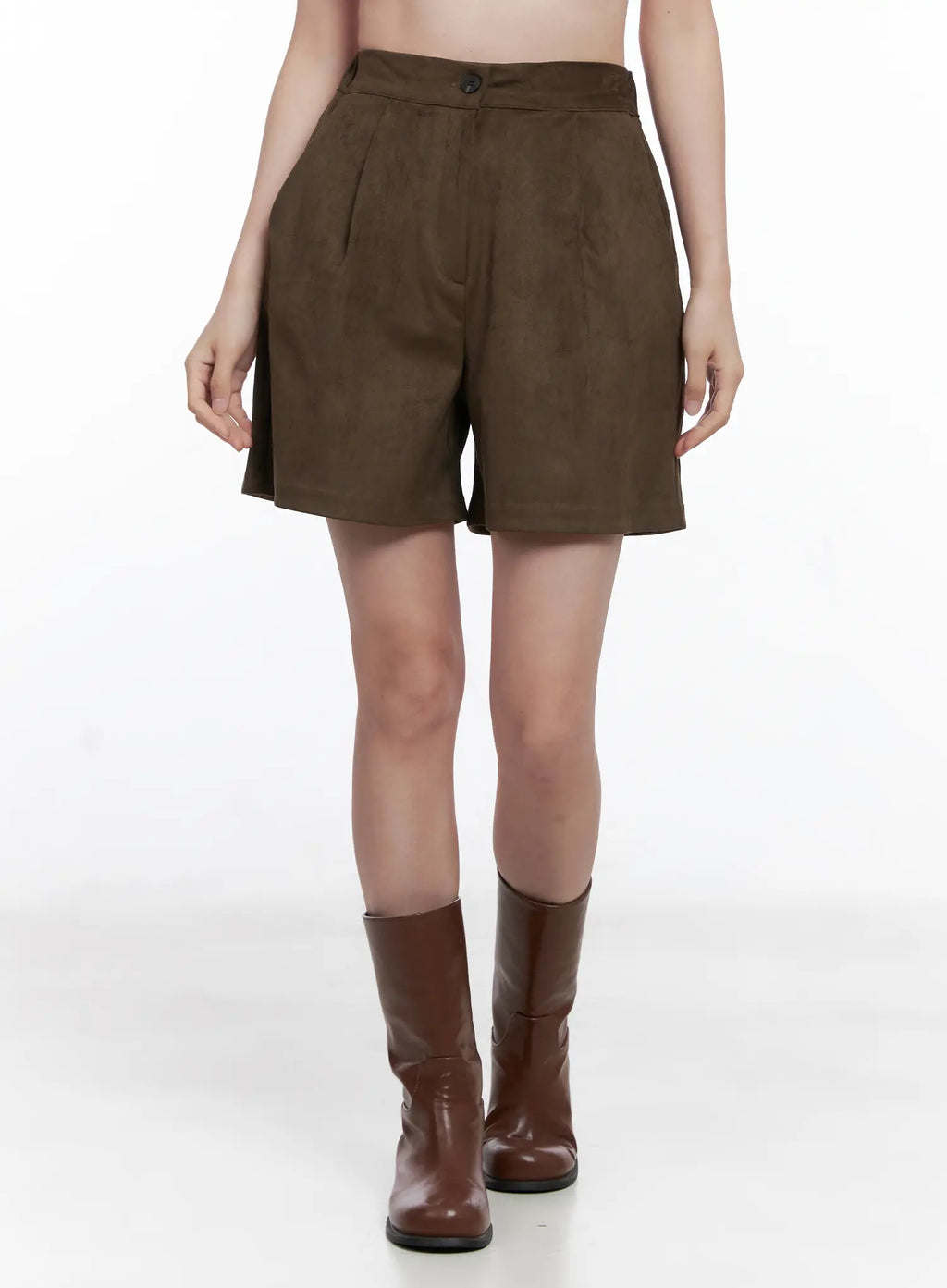 Brown Suede Pintuck Bermuda Shorts CG520