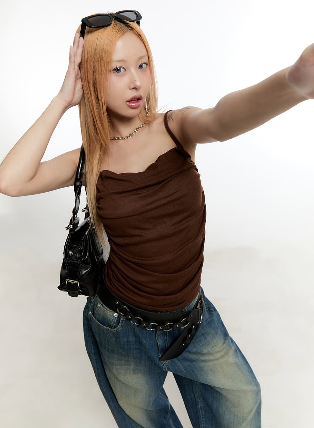 Shirred Cowl-Neck Cami Top CY501