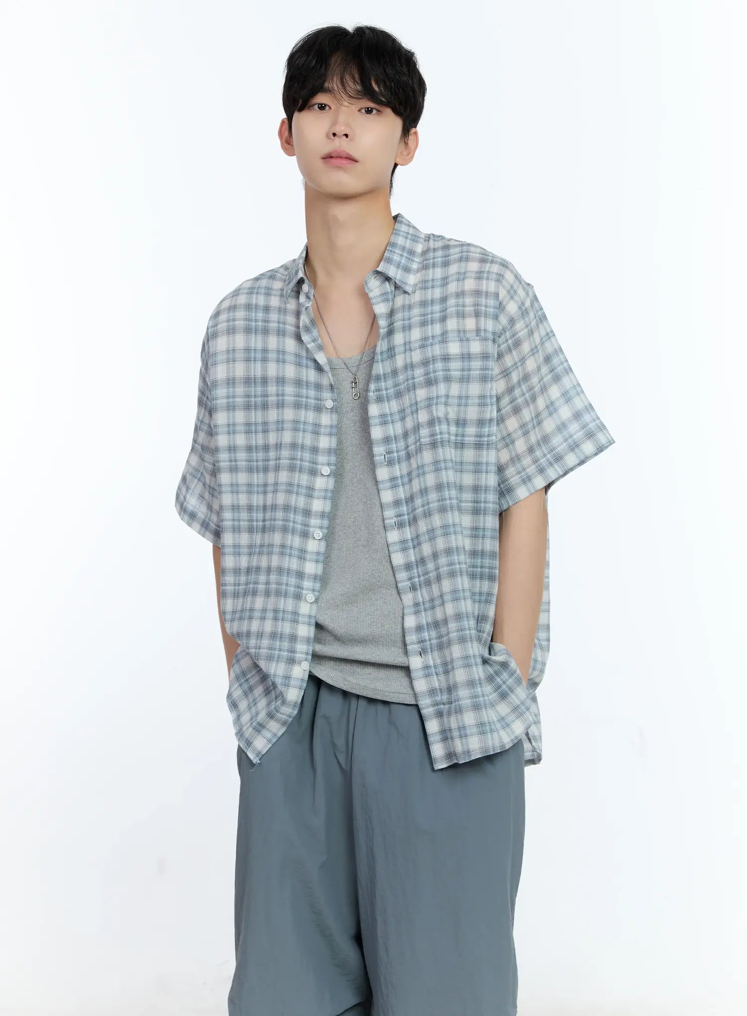 Men's Checkered Button-Up Shirt IG501