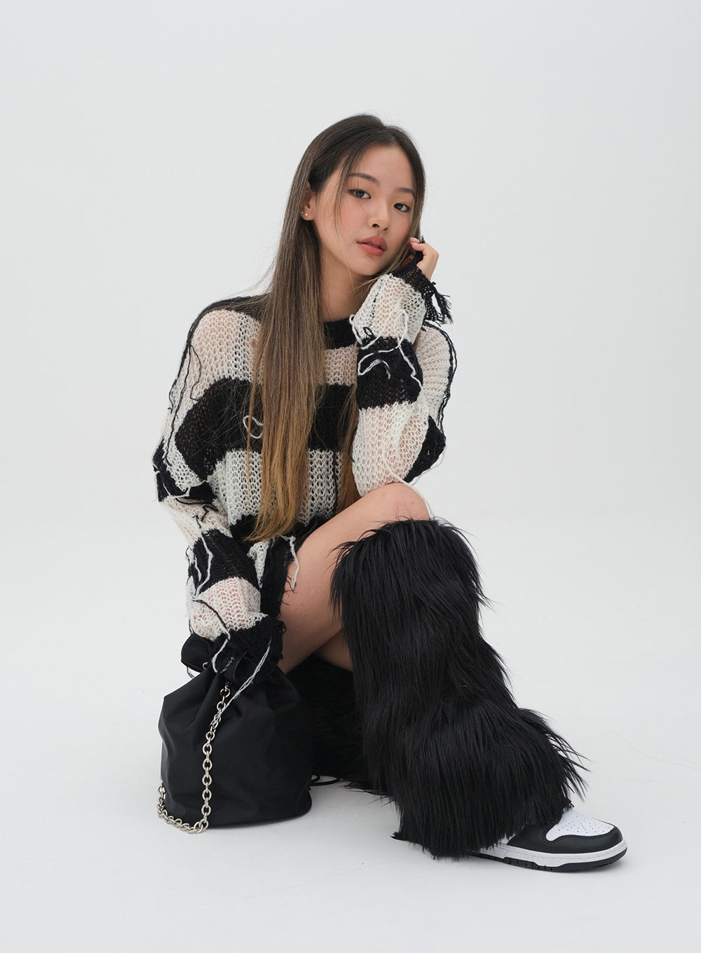 Pleated Hem Denim Skirt