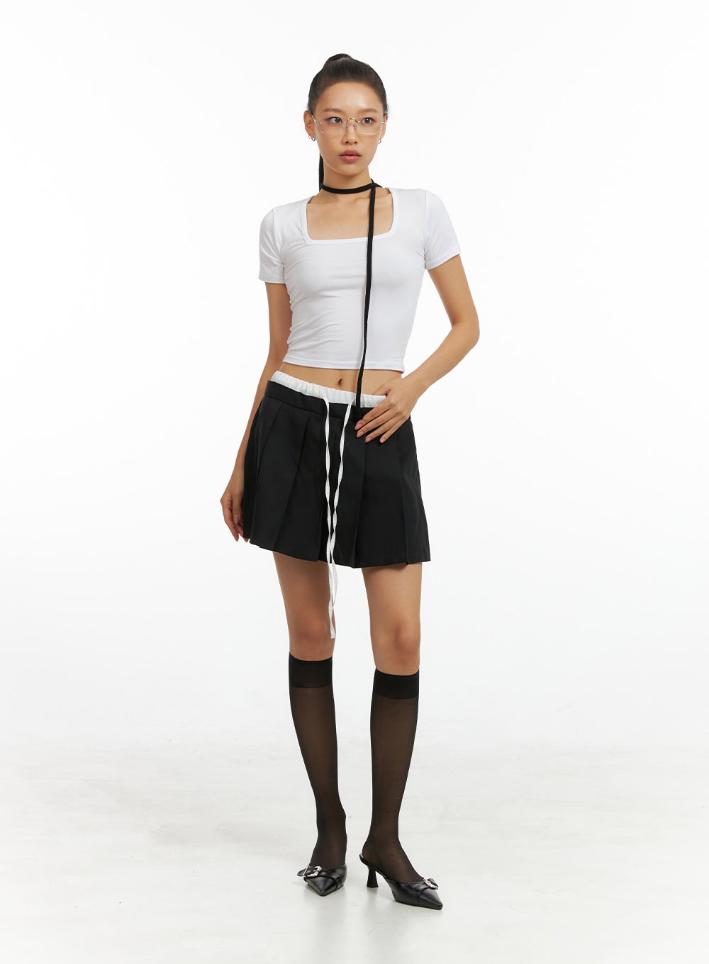 Pleated Bandeau Layered Mini Skort IG405