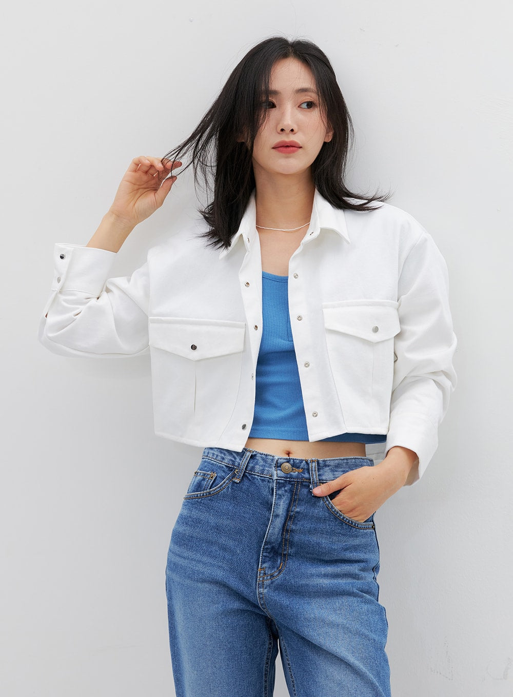 Collared Cotton Crop Jacket OG318