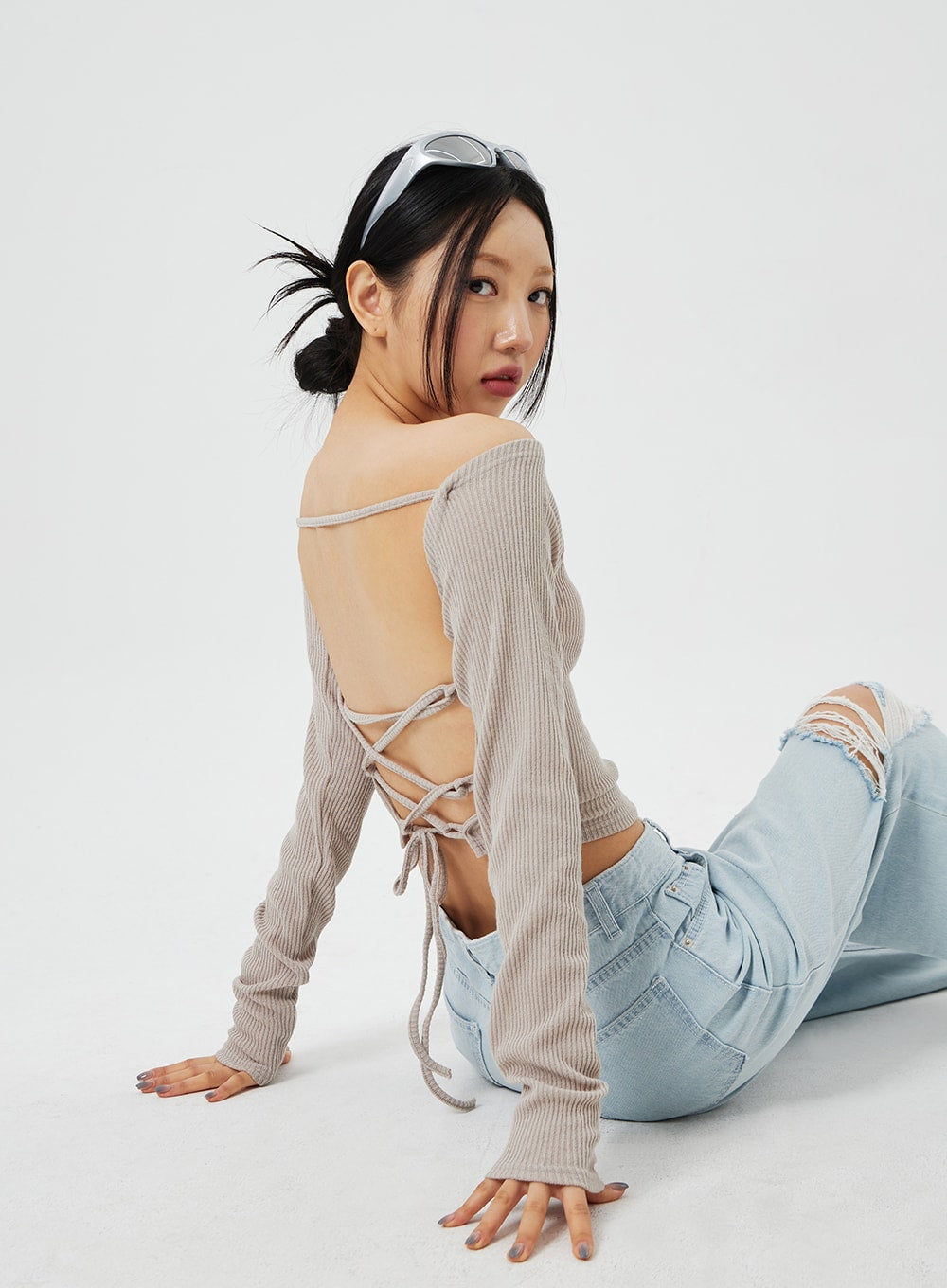 Back Tie Ribbed Knit Top CF316