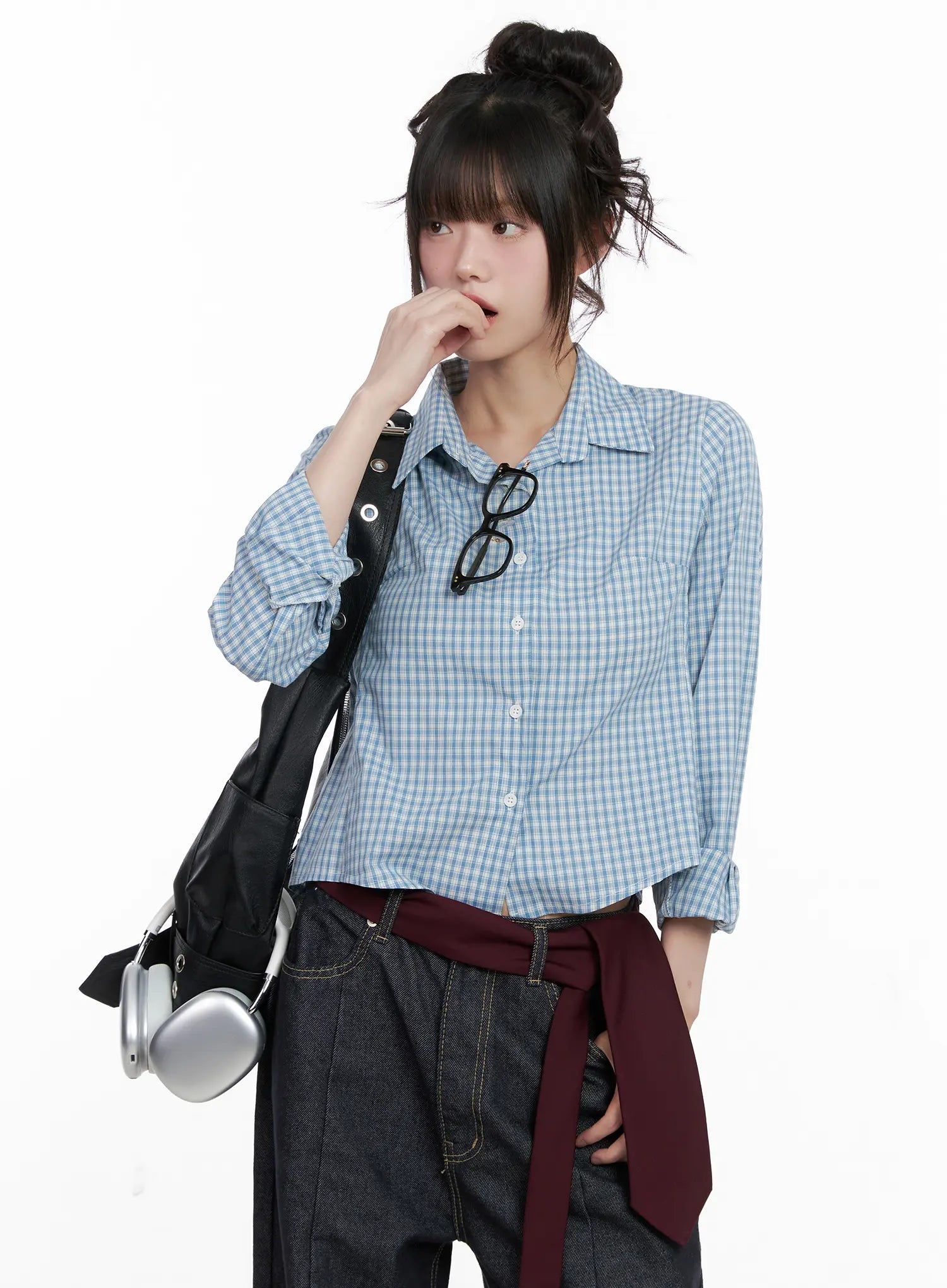 Plaid Button-Up Crop Shirt CG518