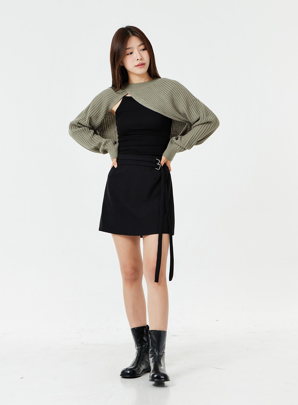 Double Belt Strap Mini Skirt OS05