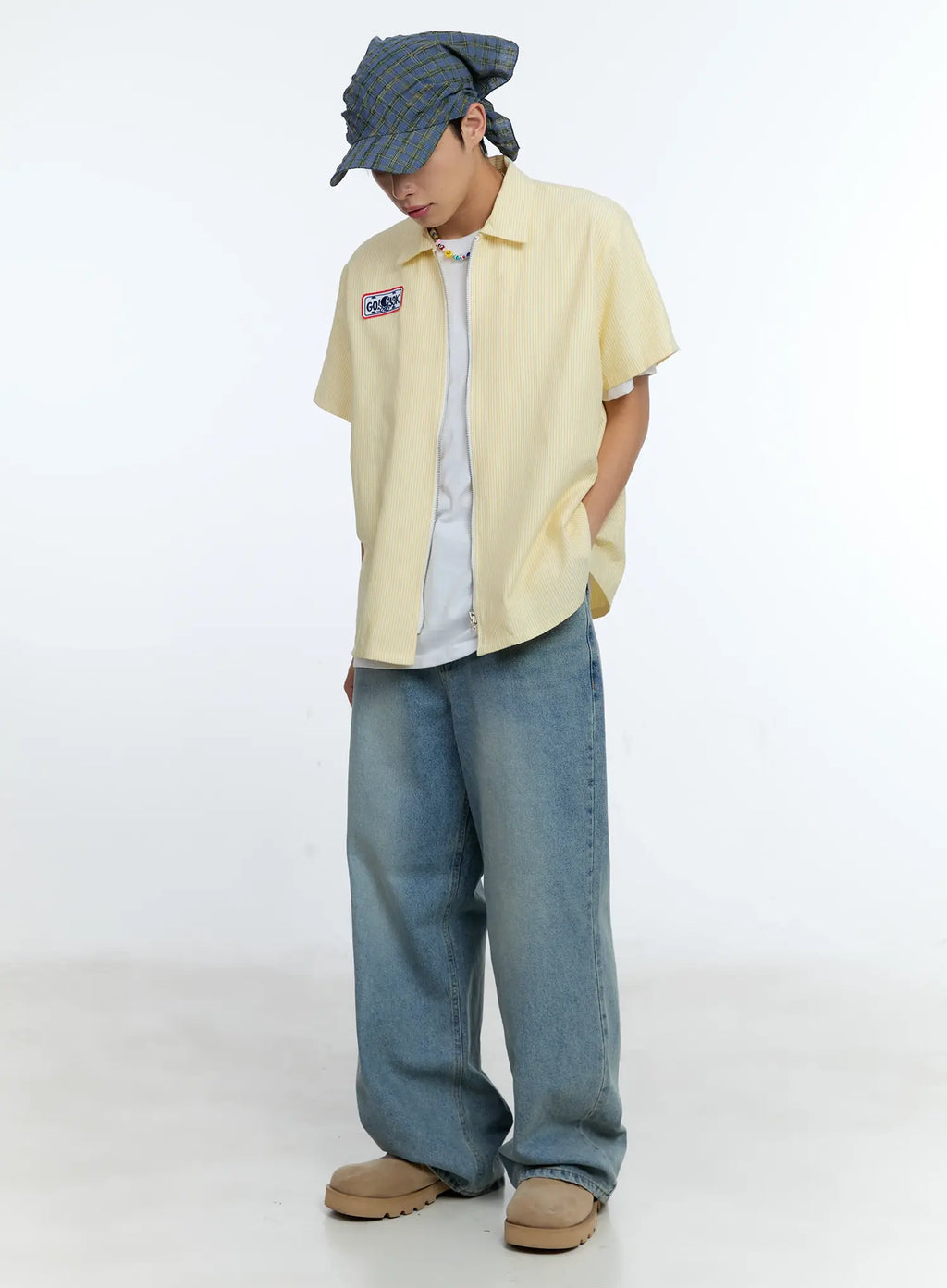 Men's Pinstripe Short Sleeve Zip Shirt IG519