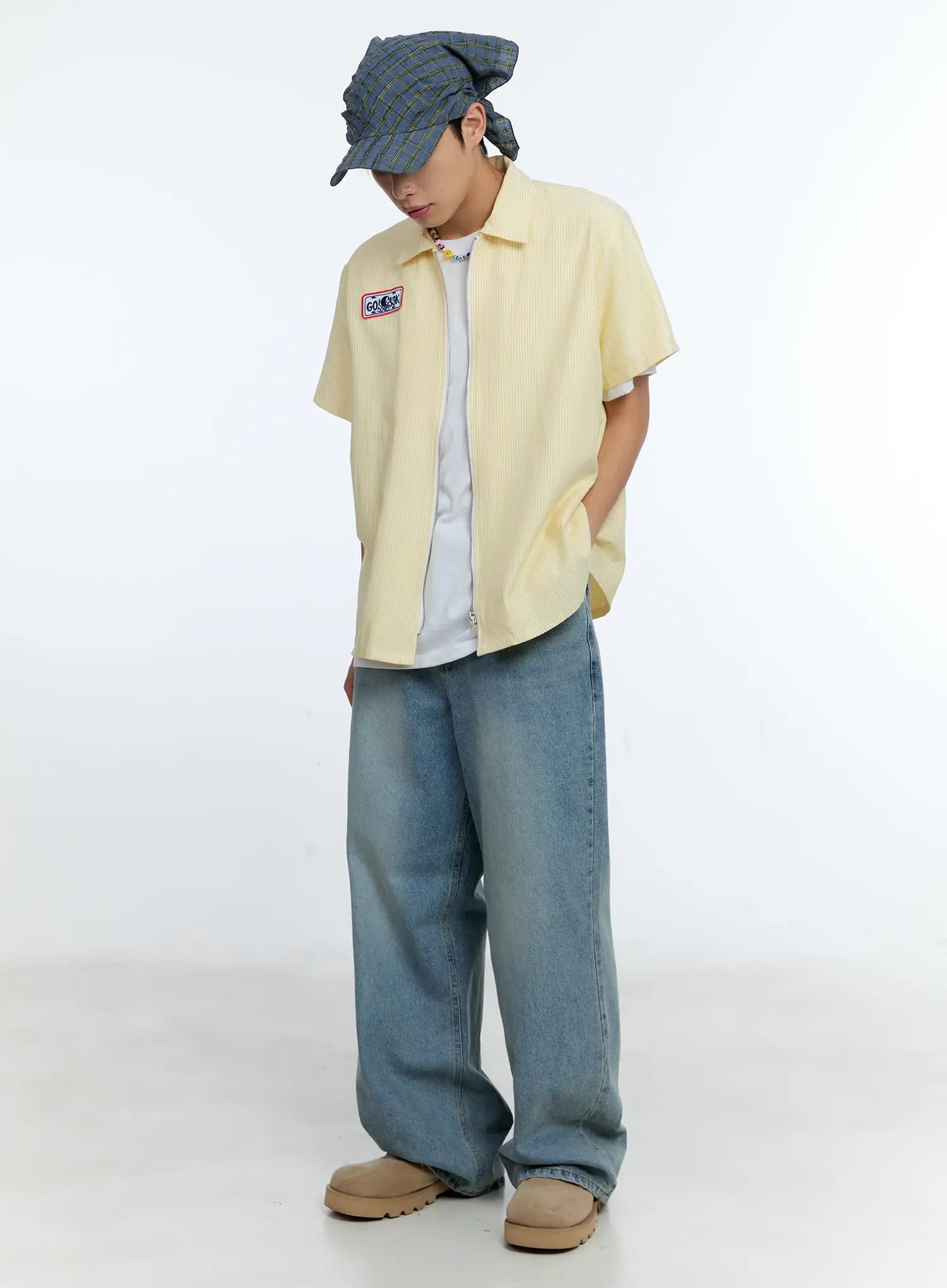 Men's Pinstripe Short Sleeve Zip Shirt IG519