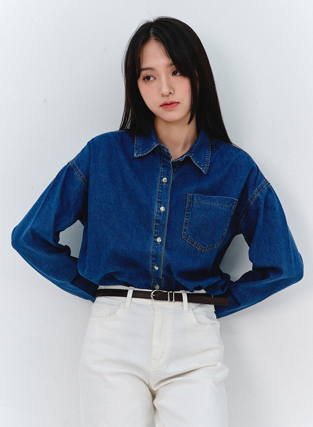 Washed Long Sleeve Denim Shirt OO316