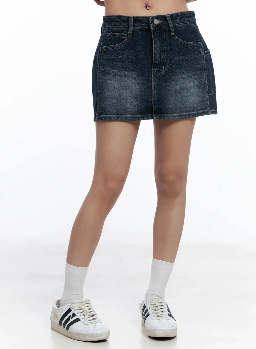 Vintage-Wash Denim Mini Skirt CL511