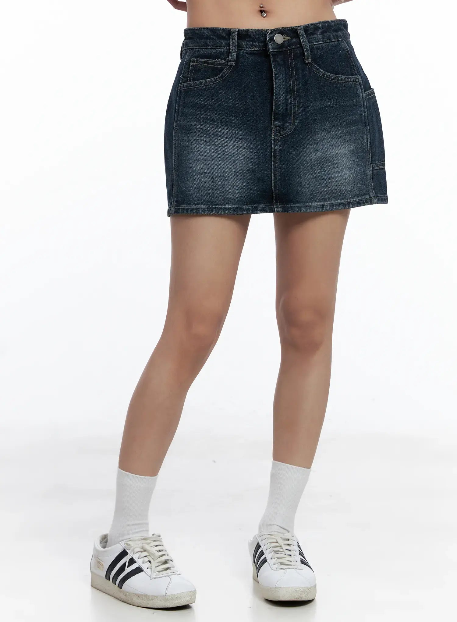 Vintage-Wash Denim Mini Skirt CL511