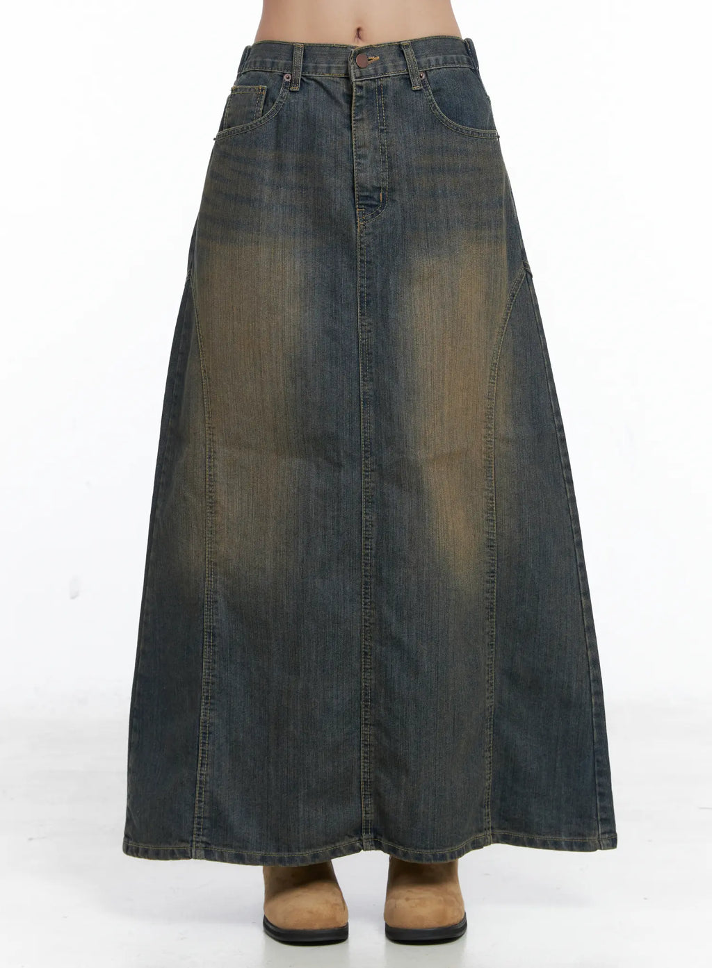 Clay Wash Denim Maxi Skirt CS503